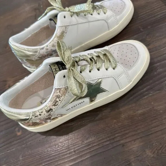 Vintage Havana Metallic Star Sneakers Women's 7 White Gold Snake Preowned - Picture 4 of 10